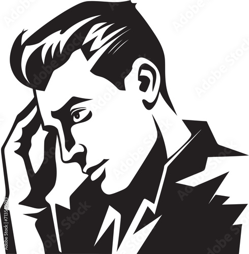 Mental Murk Depressed Man Emblem Perplexity Portrait Vector Icon of a Head scratching Soul