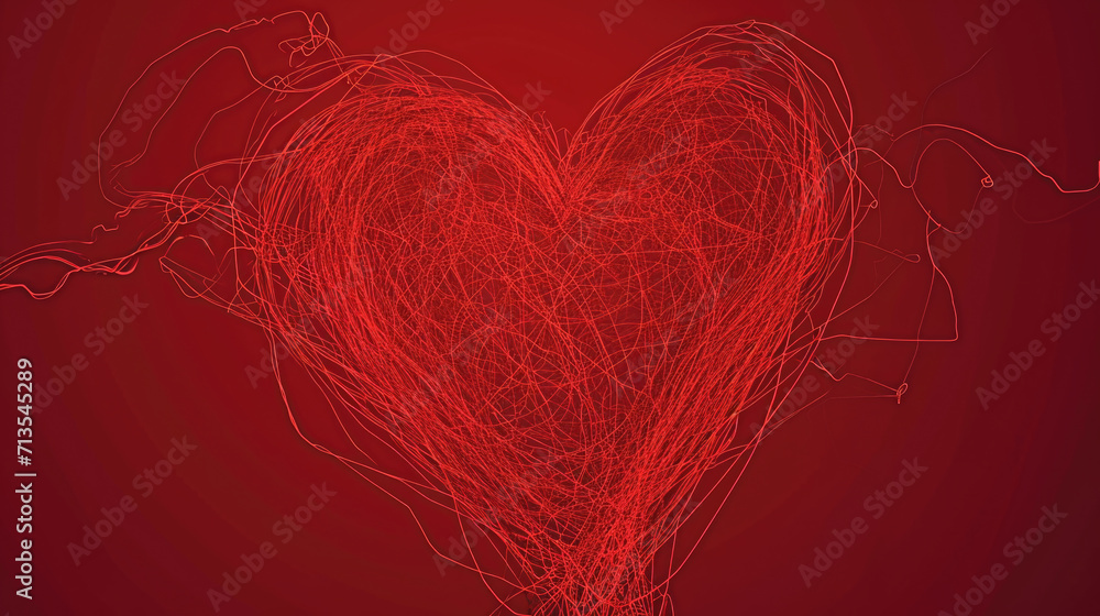 A drawing of a heart on a vibrant red background. Perfect for expressing love and affection. Can be used for Valentine's Day cards, romantic designs, or expressing heartfelt emotions