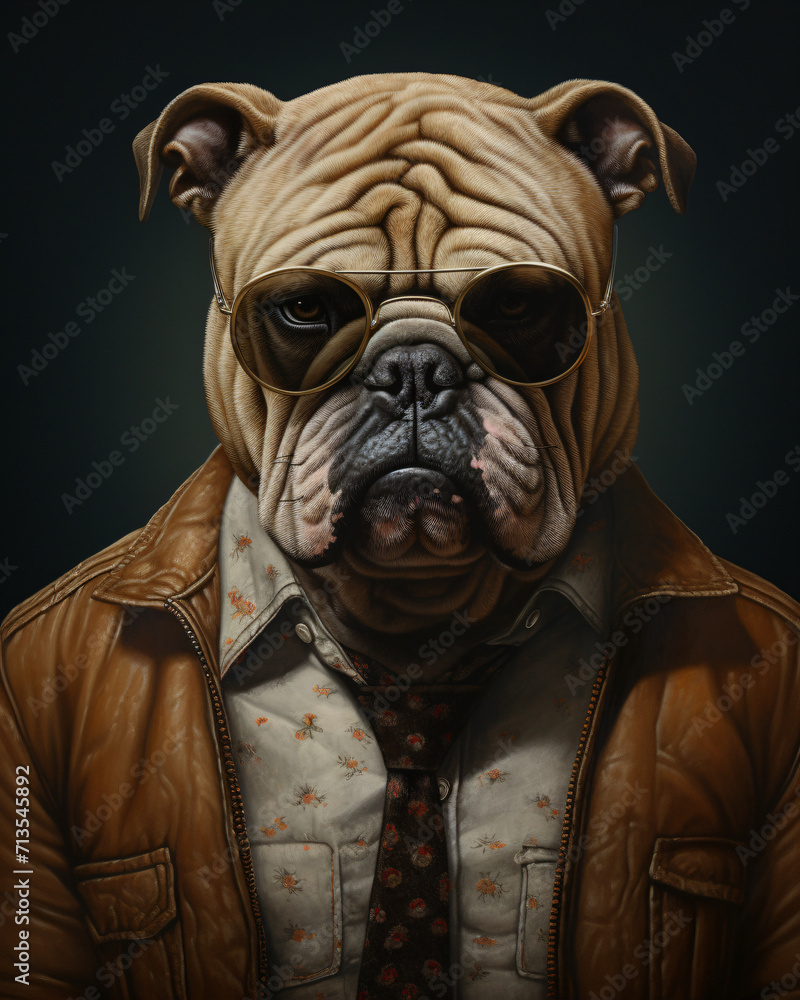 gangsta bulldog  potrait with sunglasses, dog, animal, pet, puppy, canine, bulldog, mastiff, breed, portrait, brown, isolated, bordeaux, cute, white, bull, mammal, sharpei, domestic, boxer, adorable