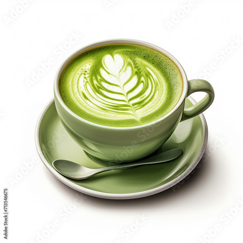 Cup of Matcha Latte on White Background