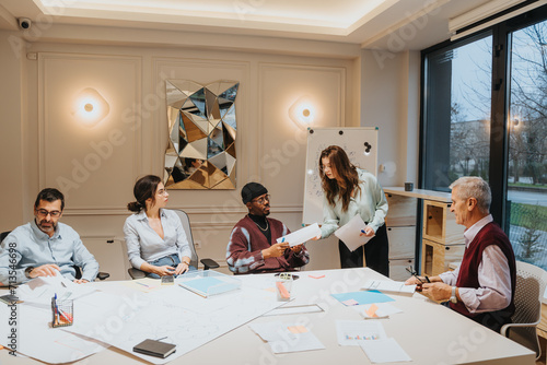 Slika na platnu A professional and diverse group of colleagues engaging in a business meeting in a well-lit office