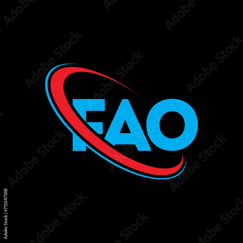 FAO logo. FAO letter. FAO letter logo design. Intitials FAO logo linked with circle and uppercase monogram logo. FAO typography for technology, business and real estate brand.