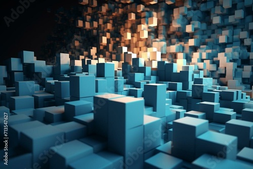 Abstract 3D render of a wall filled with cubes and symbols. Generative AI