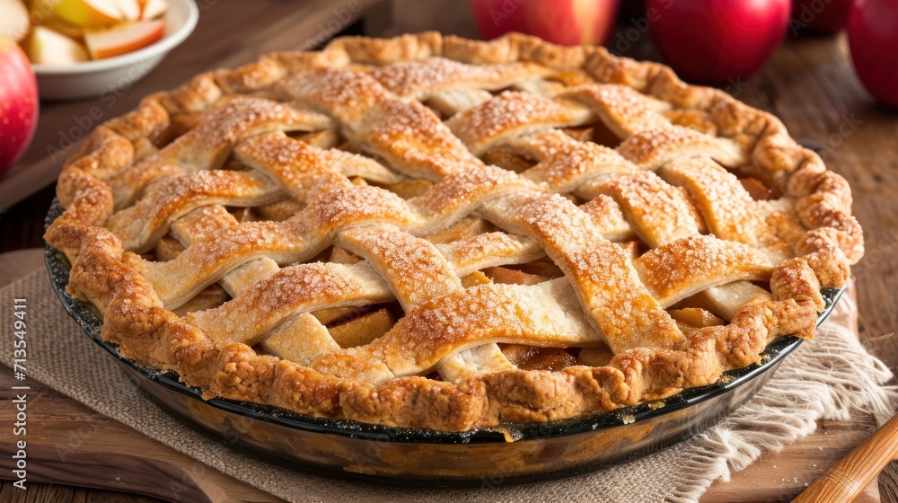 Freshly Baked Apple Pie on Wooden Table Freshly Baked Apple Pie on Wooden Table
