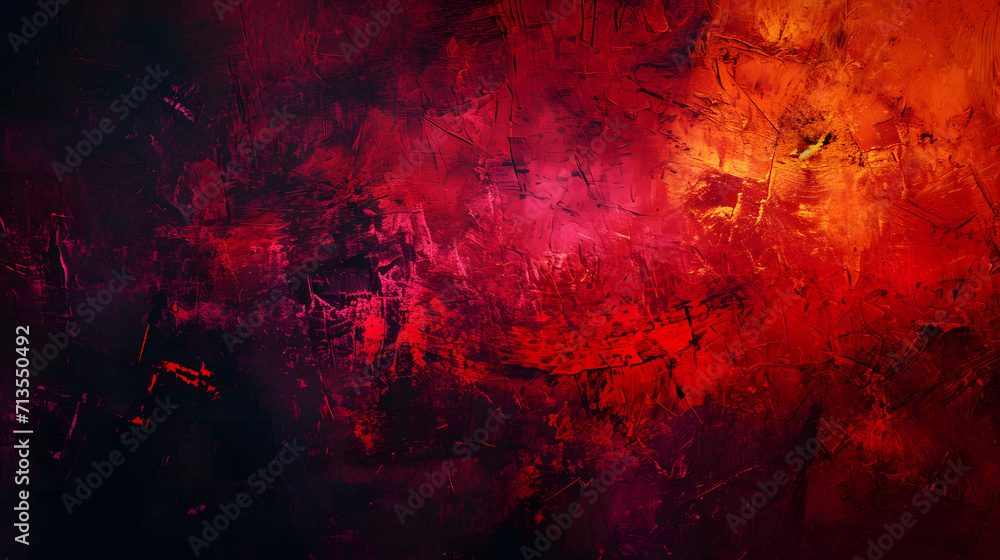 Fototapeta premium Vibrant Red and Yellow Painting on Black Background