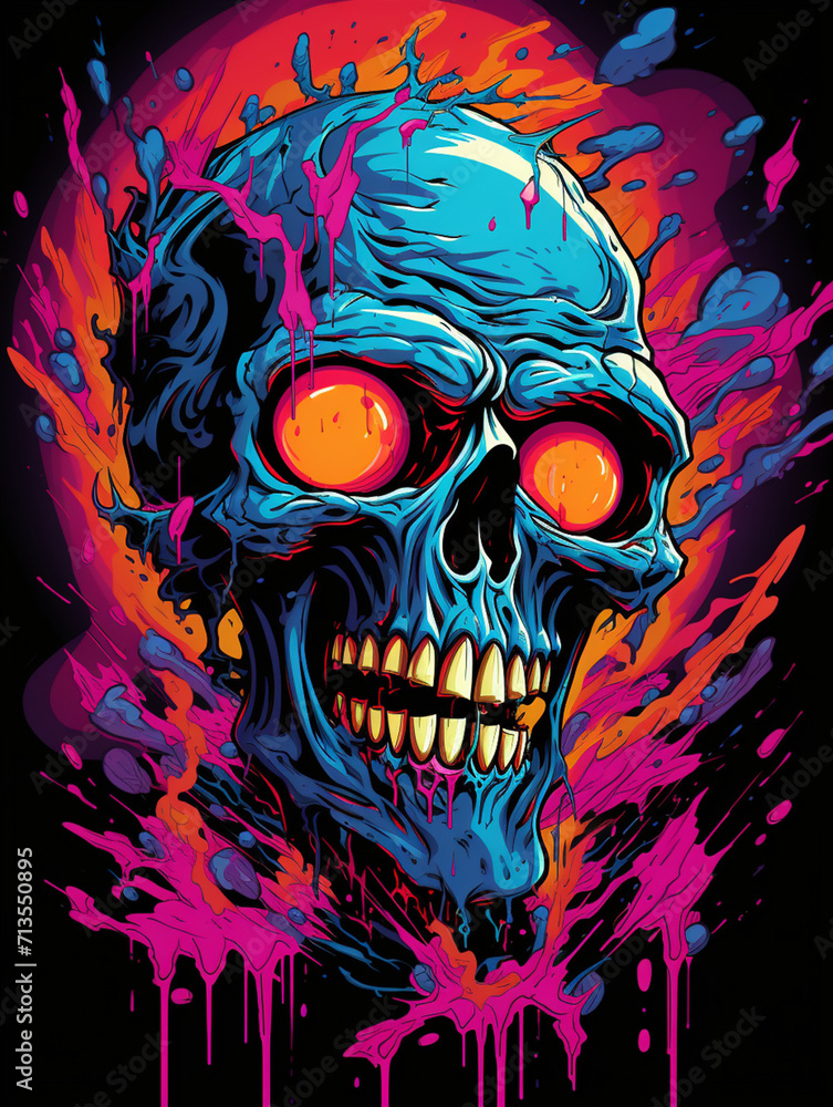 T-shirt design, skull, deklart, graffiti style, comic book style created with Generative Ai T-shirt design, skull, deklart, graffiti style, comic book style created with Generative Ai