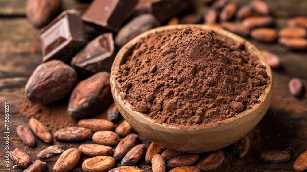 Wooden Bowl Filled With Chocolate and Nuts Wooden Bowl Filled With Chocolate and Nuts