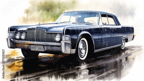 Lincoln continental black car watercolor painting illustration