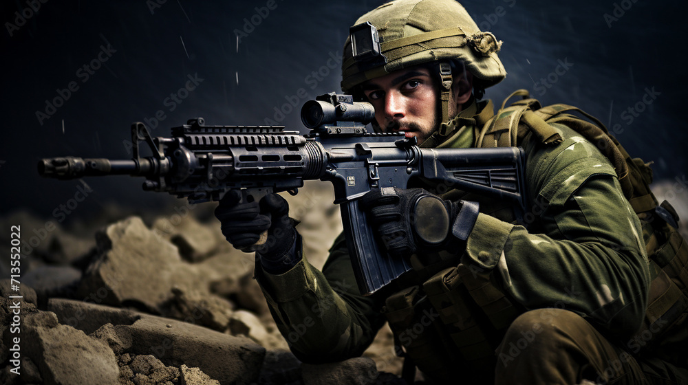 Army ranger in the mountains. Military man