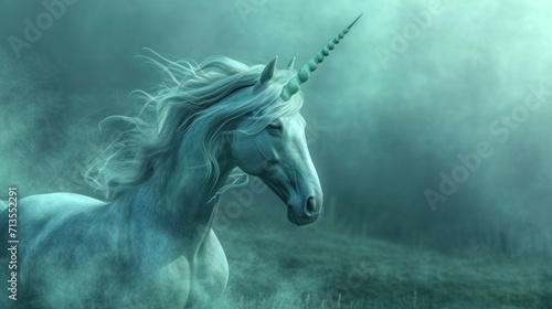 Majestic White Unicorn Galloping Through Field