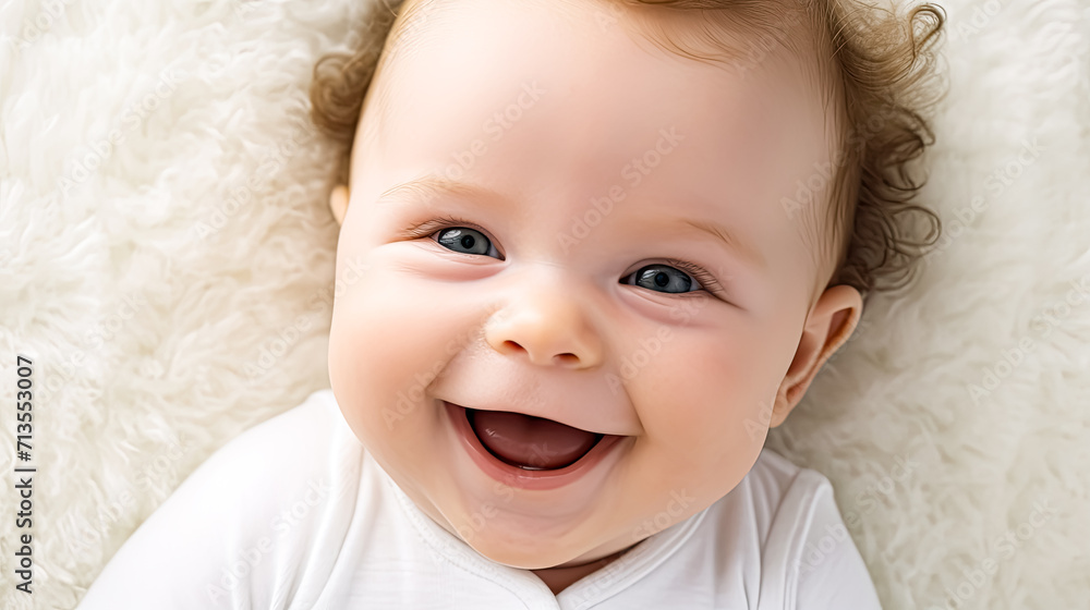 Experience heartwarming joy as a cute baby shares a radiant smile. Experience heartwarming joy as a cute baby shares a radiant smile.