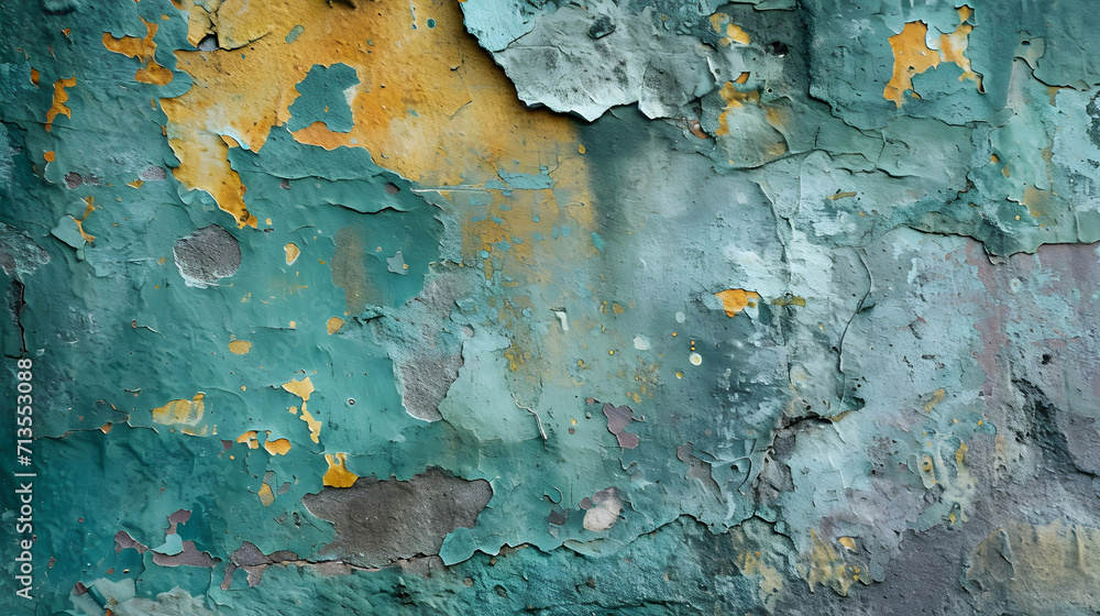 Peeling Green and Yellow Wall, A Unique Blend of Colors and Decay