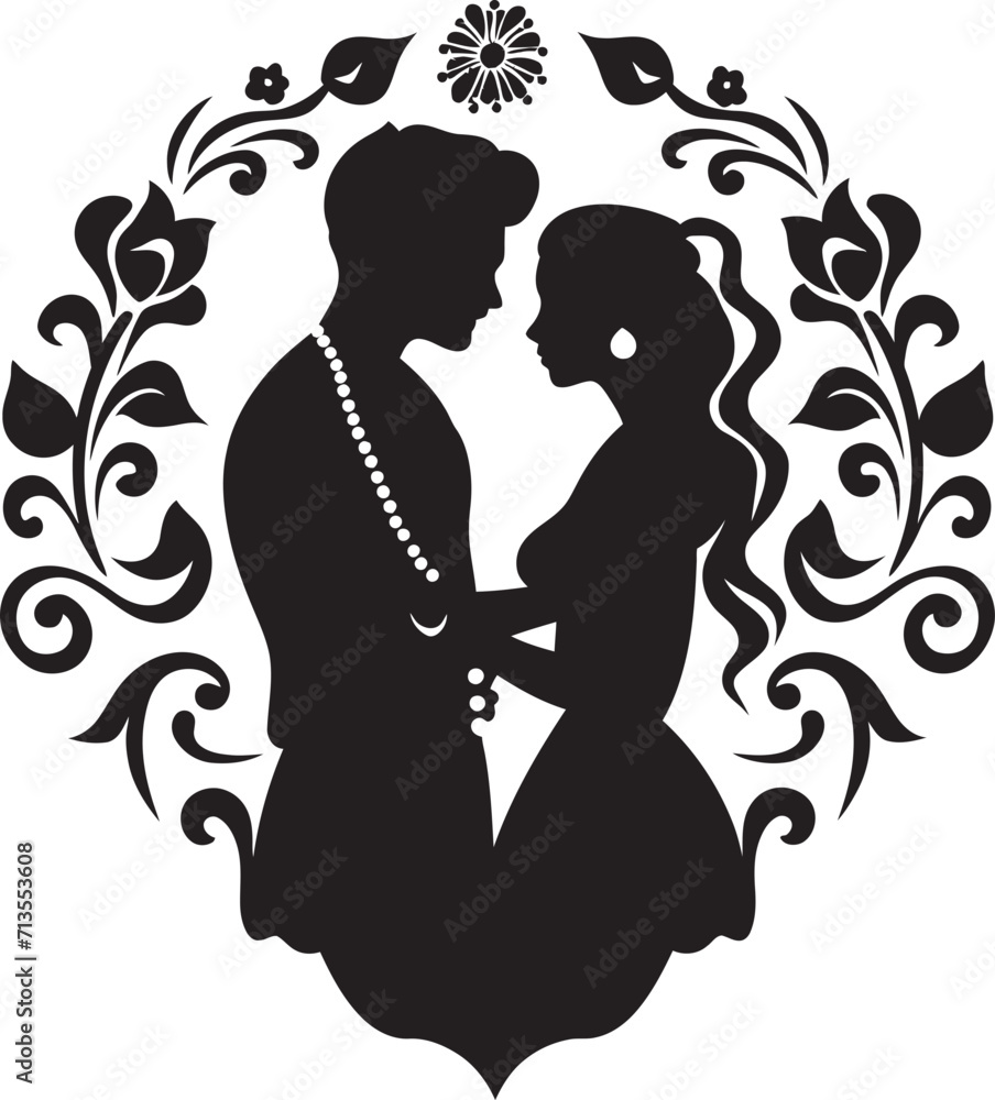 Radiant Union Vector Logo of Traditional Matrimony Sacred Serenity Bride and Groom Icon Design
