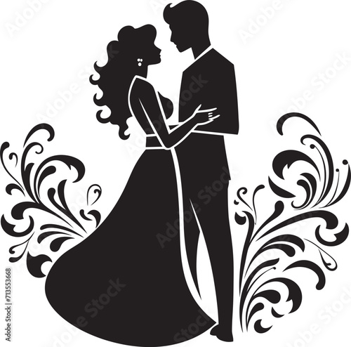 Elegance in Embrace Wedding Logo Design Melodic Matrimony Vector Icon of Joyful Couple