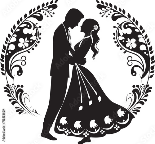 Blissful Blossoms Cultural Wedding Emblem Elegance in Embrace Vector Bliss Symbol