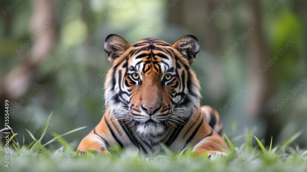 Fototapeta premium Majestic Tiger Observing the Camera in Grass
