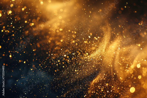 A close up shot of a swirling cloud of golden dust. This image can be used to represent magic, fantasy, or luxury