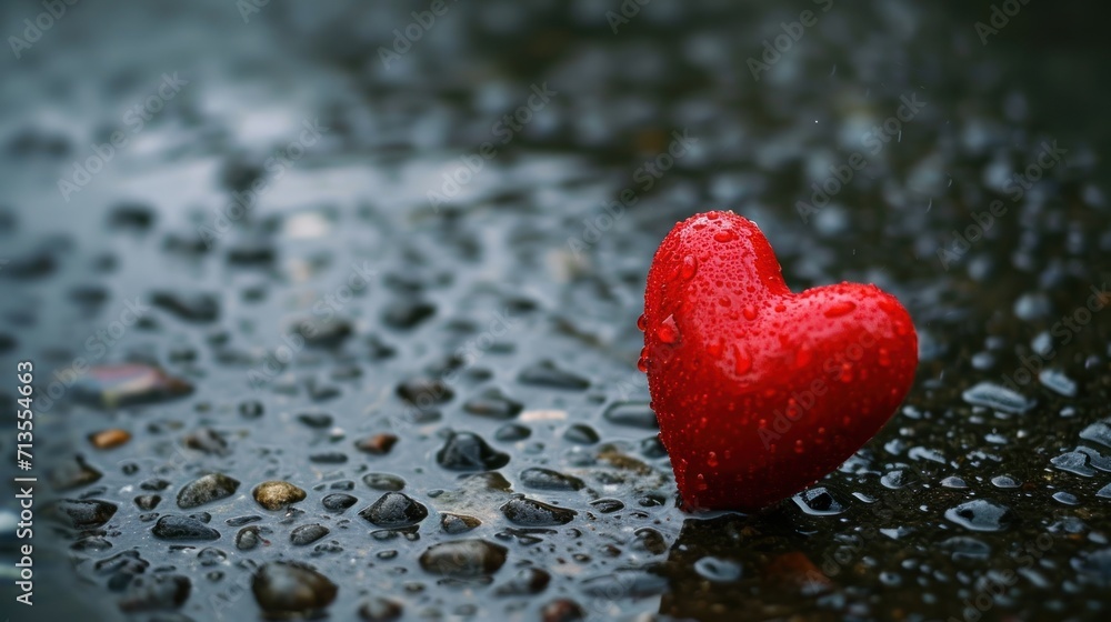 Fototapeta premium Red Heart on Wet Surface
