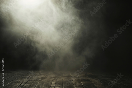 A picture of a dark room with smoke billowing out of it. This image can be used to depict mystery, danger, or a fire-related scene photo