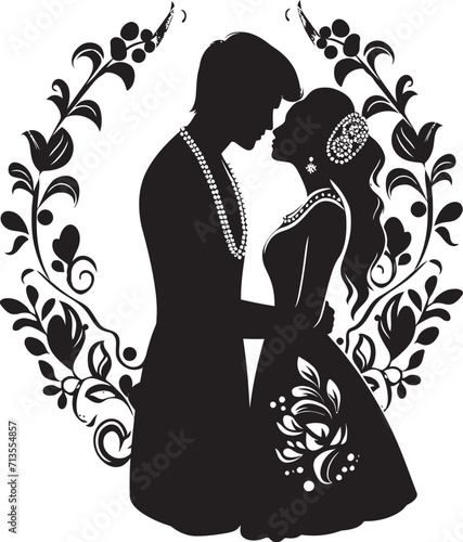 Ornate Occasion Traditional Wedding Logo Design Blissful Vows Vector Icon of Celebratory Couple