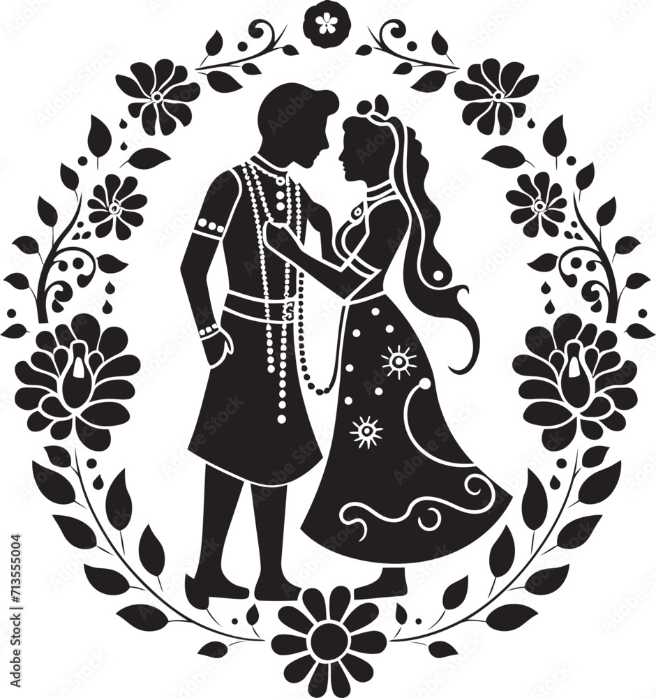Regal Romance Traditional Couple Emblem Celestial Connection Wedding Bliss Vector Logo