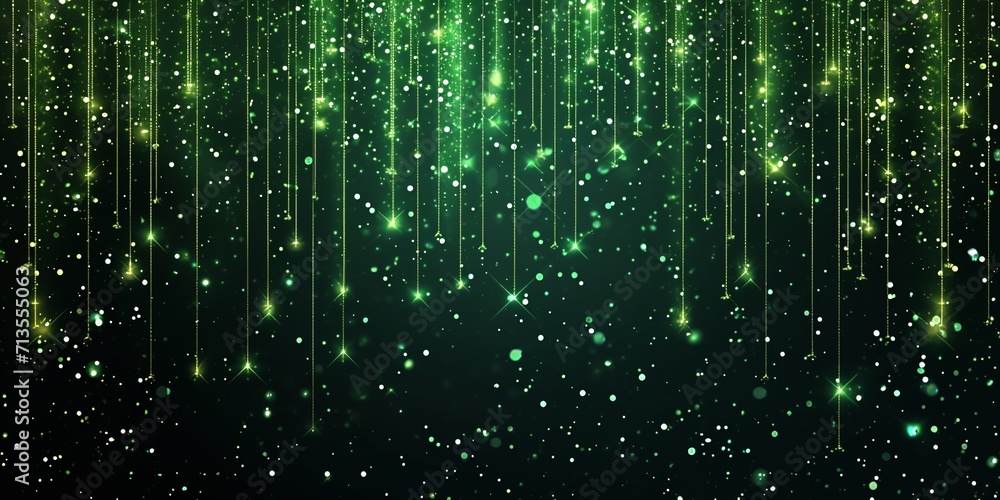 Shiny green glitter rain draping down on black background, sparkling particles celebration background, for party, poster, greeting card, Christmas and St Patrick's Day. Shiny green glitter rain draping down on black background, sparkling particles celebration background, for party, poster, greeting card, Christmas and St Patrick's Day.