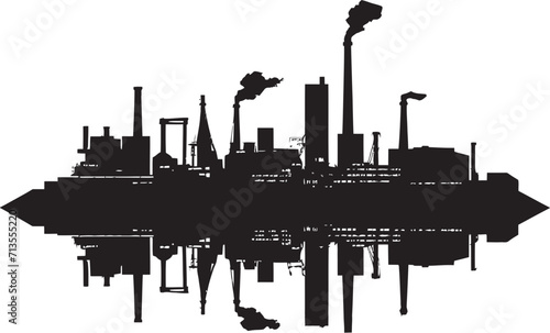 Factory Fusion Dynamics Vector Logo of Industrial Landscape Metropolis Machination Industrial Area Icon