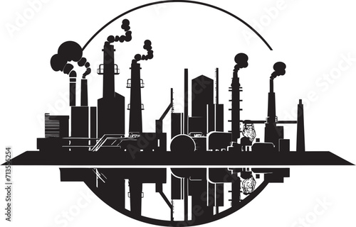 Mechanical Metropolis Industrial Zone Logo Design Infrastructural Impact Vector Logo of Manufacturing Area