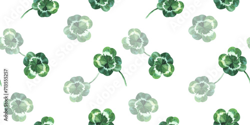 St. Patrick s day seamless pattern on white background. Nature background with watercolor clover. Watercolor summer clover leaf design. photo