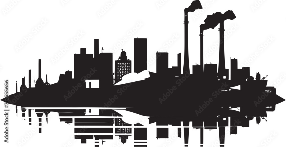 Metal Metropolis Industrial Area Emblem Urban Progress Pulse Vector Logo of Industrial Zone
