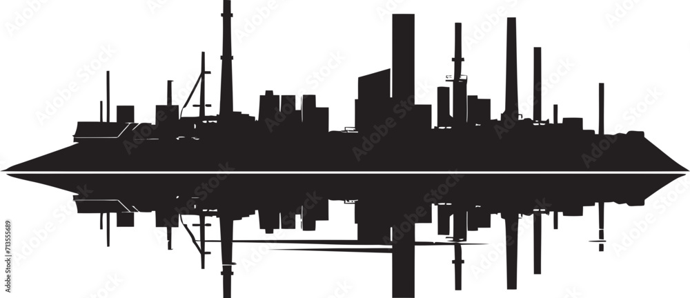 Mechanical Metropolis Factory Landscape Logo Infrastructural Impact Vector Logo of Manufacturing Area