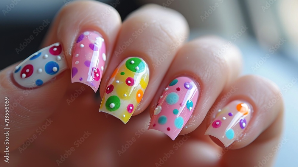 Person Holding Colorful Polka Dot Manicure