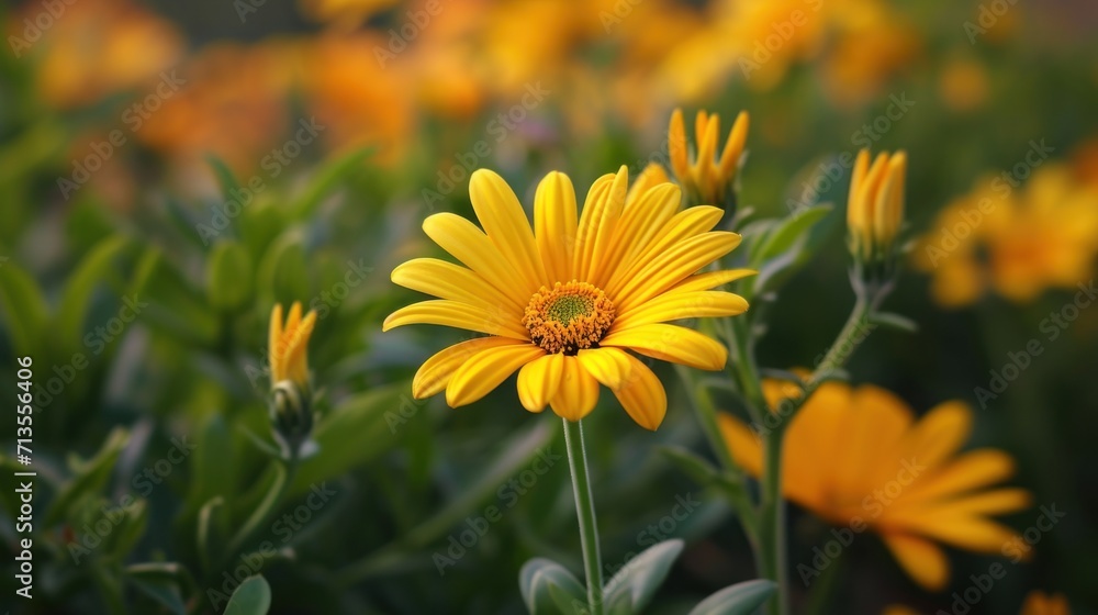 Vibrant Yellow Flowers With Green Leaves in a Field Vibrant Yellow Flowers With Green Leaves in a Field
