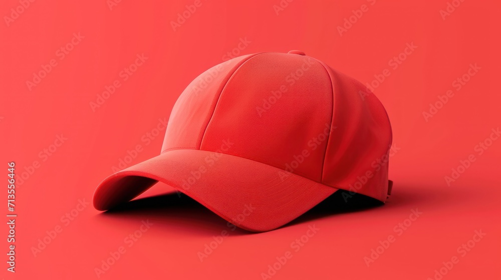 Fototapeta premium Red Baseball Cap on Red Background