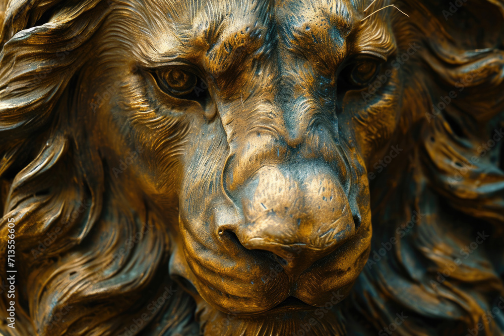 A detailed close up of a lion statue. Perfect for architectural projects or as a symbol of strength and power.