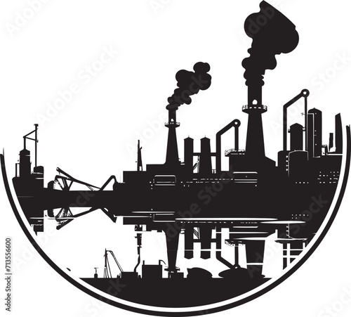 Factory Framework Fusion Industrial Landscape Icon Industrial Ingenuity Vector Icon of Manufacturing District