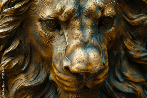 A detailed close up of a lion statue. Perfect for architectural projects or as a symbol of strength and power.