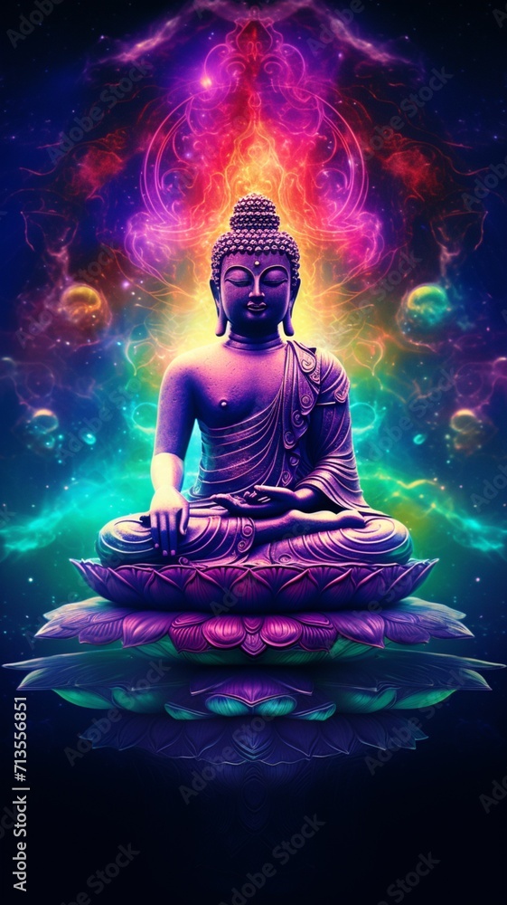 Meditation buddha cosmic rainbow mind day glow Ai generated art