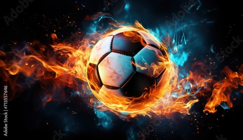 soccer ball in flames on dark background