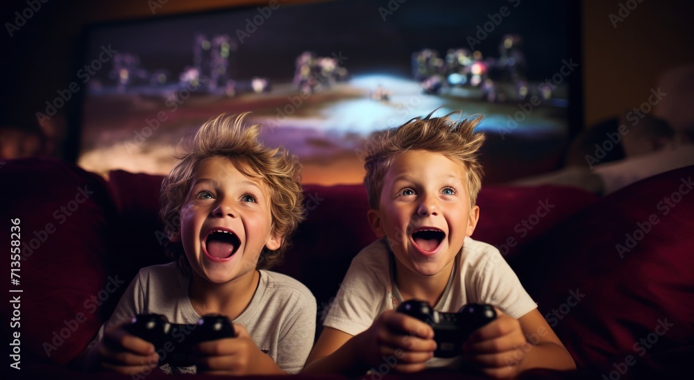 two boys playing video games