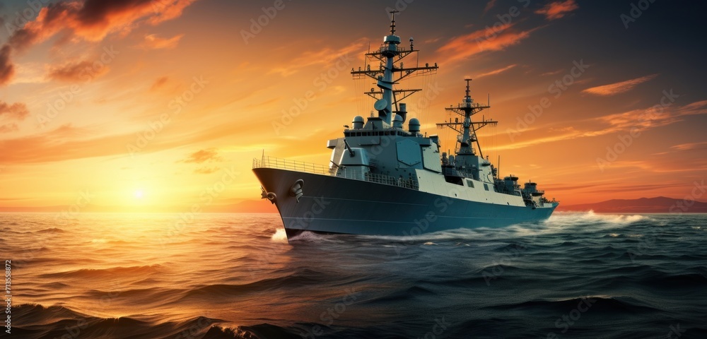 navy ship in the ocean on a sunset navy ship in the ocean on a sunset