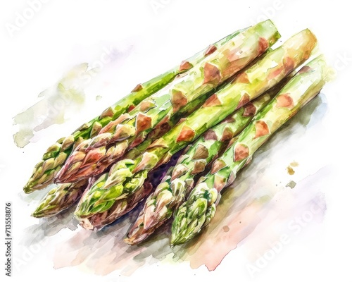 Watercolor Asparagus Spears on a white Background