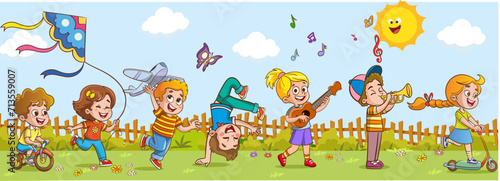 vector illustration of Little children playing