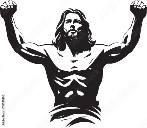 Redeemers Glory Vector Logo of Muscular Christ Celestial Form Muscular Jesus Emblem