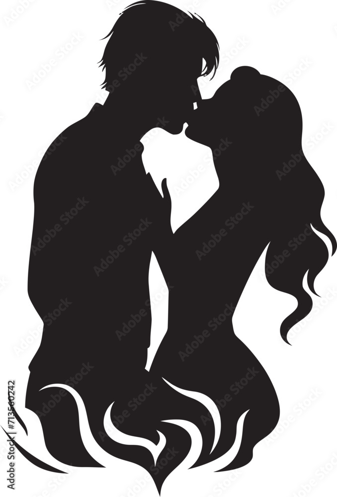 Amorous Whispers Loving Couple Icon Design Tender Unity Vector Kiss Emblem