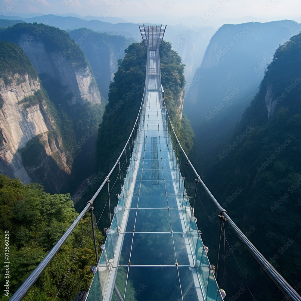 Fototapeta premium World number one dangerous glass bridge images Generative AI
