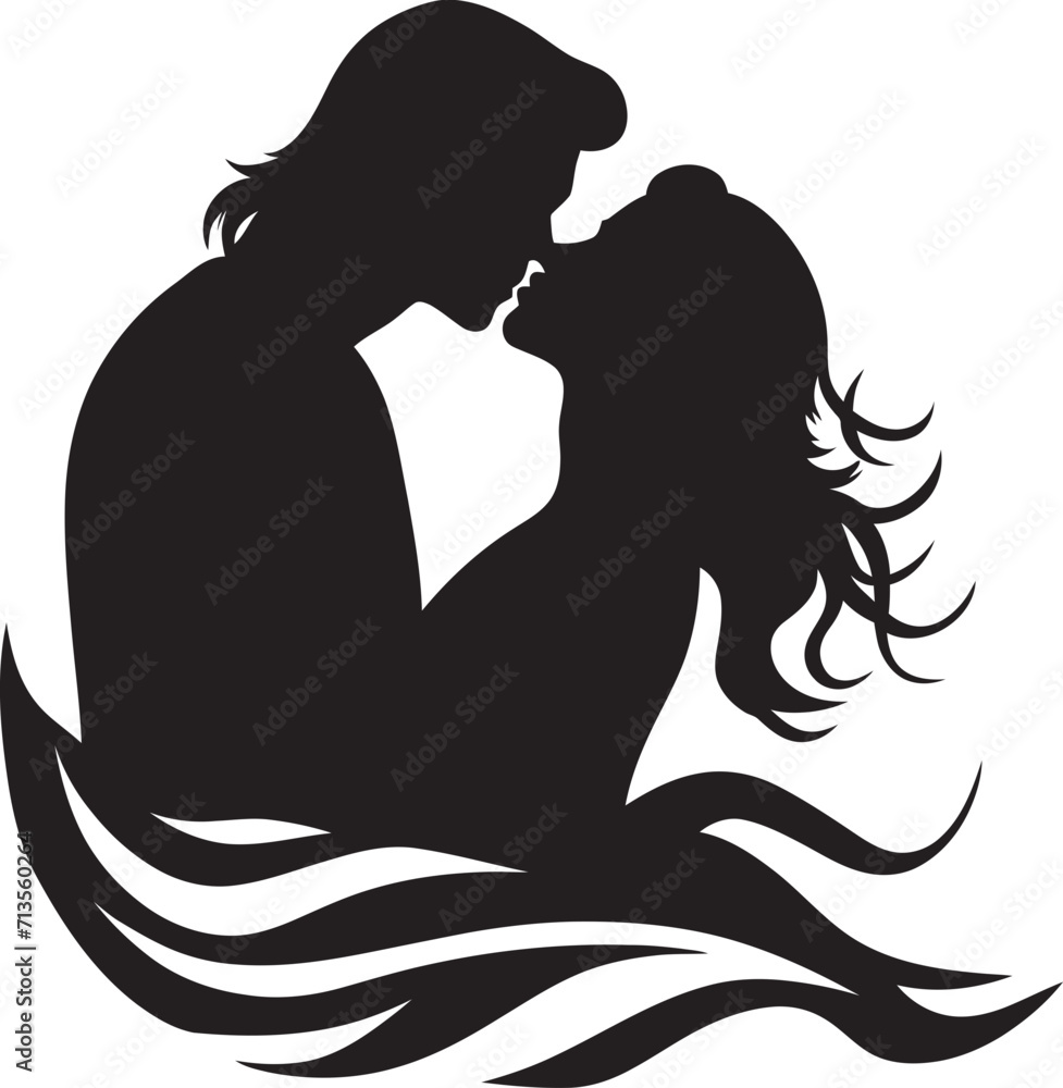 Blissful Union Vector Design of Passionate Kiss Eternity in Embrace Emblem of Kissing Couple