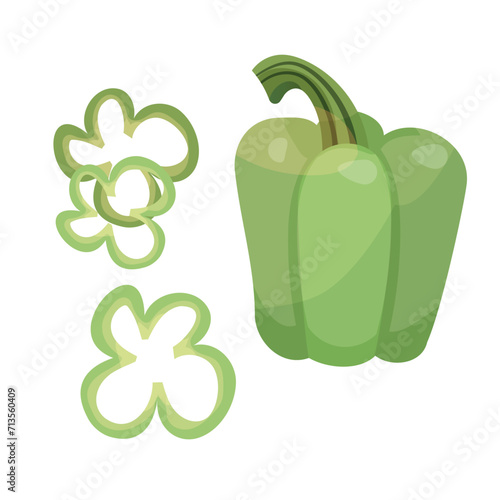 Green pepper, Vegetable Clipart, Slices pepper, vector illustration