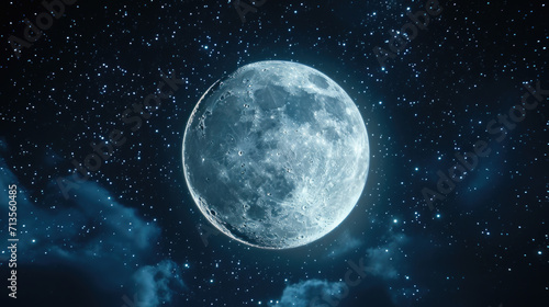 A captivating image of a full moon shining brightly in the night sky  surrounded by wispy clouds. Perfect for adding an enchanting touch to any project