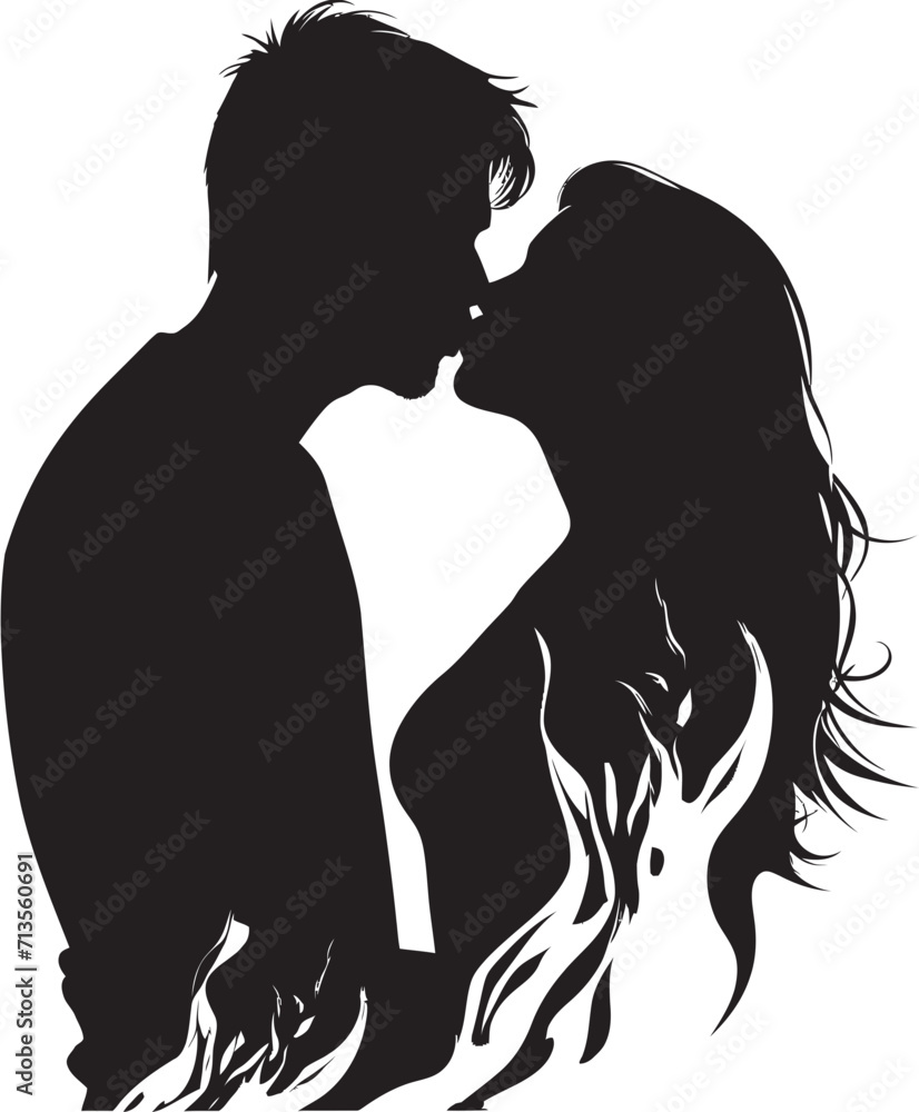 Whispered Promises Emblem of Kissing Couple Celestial Connection Vector Logo of Loving Kiss